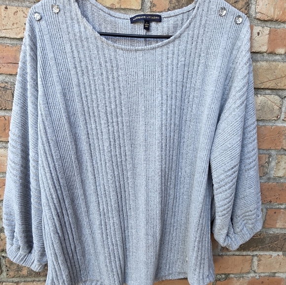 Adrienne Vittadini Heather Gray Knit Sweater - Picture 3 of 9